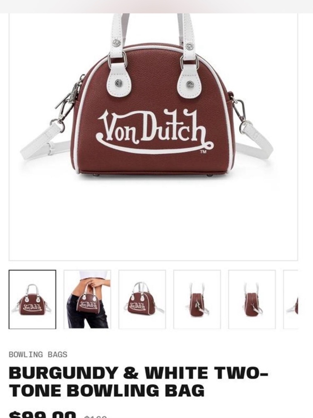 Von Dutch Burgundy and White Mini Dome Satchel